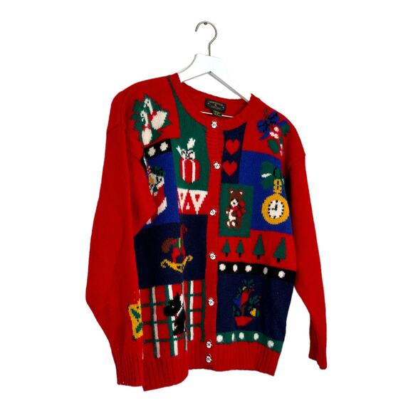 Ugly Christmas Charter Club Scotty Dog Snowman Wool Cardigan Size 8 - Picture 3 of 10